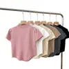 Moda Versátil Gola Meia-Alta Irregular Slim-Fit Suéter Curto de Tricô Manga Curta Camisa Base Camiseta Top