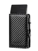 Nova Padrão de Carbono RFID Anti-roubo Escovado Liga de Alumínio Empurrador Lateral Teste Bolsa para Cartões Amazon Carteira Masculina Couro PU Retrô LOGO