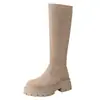 Botas de suela gruesa, corte ajustado, nuevos estilos otoño/invierno, botas altas que realzan la altura, botas elásticas de tacón medio, botas altas hasta la rodilla para mujer