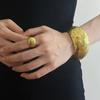 Diseño nicho francés pulsera de anillo liso abierto con textura tallada vintage exagerada pulsera de cara ancha de oro vintage