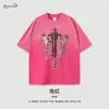 Marca de Moda de Rua Europeia e Americana Estilo Punk Estampa de Osso Caveira Gola Pequena Algodão Pesado Camisetas de Manga Curta para Homens e Mulheres