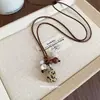 Collar elástico con colgante de piedra y madera con cordón de cera Estilo étnico Joyería Diseño único de nicho Cadena para suéter