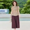 Moda Verão 2026 para Mães, Novo Conjunto de Manga Curta Estilo Chinês para Mulheres de Meia-Idade, Esconde a Barriga, Emagrecimento, Tamanho Plus, Caimento Solto, Roupa Versátil