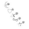Conjunto de 5 Pares de Brincos Geométricos de Aço Inoxidável com Zircônia Amazon Cross-Border Europeu e Americano Joias para Piercing Brincos de Dente Torcido Prateados