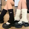 Polainas de punto, colección primavera y otoño, diseño de bloques de color, sencillas y versátiles, con borde festoneado, con detalles metálicos, cálidas y acogedoras, hasta la pantorrilla
