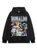 Sudadera con capucha y cuello redondo de algodón grueso con estampado vintage C Luo de fútbol transfronterizo estadounidense