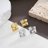 Brincos estilosos e únicos de alta qualidade, moda europeia e americana transfronteiriça, brincos de tarraxa quadrados com pedra olho de gato de alta qualidade para mulheres, nicho