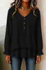 Ropa Femenina Transfronteriza Nueva Otoño/Invierno 2026: Blusa de Manga Larga con Cuello en V Fruncido y Dobladillo Irregular para Mujer
