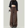 Pantalones anchos de cintura alta con estampado de leopardo retro gruesos y forrados de vellón para mujer, otoño e invierno de 2024