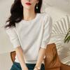 Camiseta feminina Real ShoT Knitwear manga três quartos verão 2023 nova casual estilo fino camisa pequena versão solta top