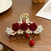 Presilha de Cabelo com Pingente de Franja de Strass Rosa Vermelha para Mulheres, Estilo de Luxo, Acessório de Cabelo Elegante para a Parte de Trás da Cabeça, Presilha de Tubarão
