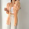 Camisa de Proteção Solar de Seda de Gelo Perolada para Mulheres, Cardigã Fino de Verão, Blusa Fluida, Jaqueta Camisa, Tecido de Chenille
