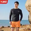 Roupa de Banho Masculina Manga Longa Roupa de Surfe Secagem Rápida Roupa de Mergulho Top Proteção Solar Natação Respirável Roupa de Água-Viva Conjunto para Snorkel