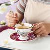Juego de taza y platillo de café de porcelana de hueso de alta gama exquisito al por mayor, traje de juego de té de la tarde de moda nacional creativa de lujo ligero, logotipo personalizable
