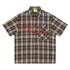 Diseño de Bordado Patchwork Estilo Callejero Cuadros Retro 26 Camisa Holgada de Manga Corta Unisex Camisa Vintage de Moda