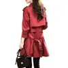 Elegante trench coat estilo coreano para mulheres, novo 2026 primavera e outono vermelho slim fit de abotoamento duplo comprimento médio