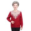 Roupas para mulheres de meia-idade e idosas outono e inverno Novo cardigã de tricô solto plus size gola redonda manga longa forrado com fleece espessado casaco de vovó
