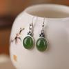 Yilu Silver S925 Sterling Silver Natural Hotan Jasper Simples Trevo Brincos de Rosto de Ovo Clássico Elegante Elegante Orelha Feminina Gancho