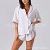 Transfronterizo 2025 AliExpress Algodón Botón Patrón Pequeño Pijama Crepé Burbuja Traje Casual Cómodo Ropa de Casa Amor