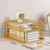 Organizador de Archivos de Escritorio Multicapa Suministros de Oficina Artefacto de Almacenamiento de Escritorio Estante de Malla Metálica Estación de Trabajo de Tres Niveles