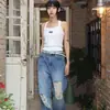 La Versión Correcta de los Nuevos Jeans Rectos Lavados Vintage Rasgados Estilo 25 de Dongdaemun, Corea