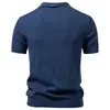 Nova polo tricotada casual de negócios masculina para a Primavera/Verão de 2026 com gola de lapela e design de gola gaivota, camiseta masculina de manga curta