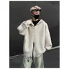 Cárdigan con capucha para Otoño e Invierno Unisex Holgado Estilo Old Money Suéter de Color Sólido Bolsillo Real Chaqueta de Punto Retro