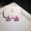 Aretes Morados con Esmalte de Goteo, Retro, Únicos y de Alta Gama, Aretes con Forma de Corazón, Elegantes Aretes Franceses de Flor de Lirio para Mujer