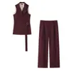 Ropa de Mujer Transfronteriza 2026 Moda Europea y Americana Estilo Casual Simple con Cinturón Chaleco sin Mangas + Conjunto de Pantalones para Mujer B129804