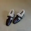Nuevos mocasines de invierno de estilo coreano, de punta cuadrada, con tacón grueso y peludos, zapatos de cuero para mujer, versátiles, retro y cálidos de felpa