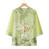 Roupas de Verão da Mamãe 2025 Novo Conjunto para Meia-Idade e Idosos Camiseta Casual de Verão da Vovó Estilo Chinês Conjunto de Duas Peças de Manga Curta