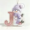 Novas decorações de Natal com boneco de neve roxo transfronteiriças de 26 letras, enfeites acrílicos 2D para casa e carro
