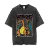 Camiseta de Manga Corta para Hombre Estilo Retro Lavado Dibujos Animados Europeos y Americanos Talla Europea 2025 Transfronteriza, Camiseta para Hombre Lavada y Desgastada