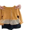 Conjunto de Malla Otoñal para Niña Estilo Coreano Top de Manga Larga Fruncido Chaqueta Pantalones de Pierna Ancha de Lunares Conjunto de Dos Piezas para Bebé