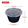Caja de Almuerzo Desechable Caja de Embalaje de Plástico Negro Engrosado Caja de Almuerzo para Llevar Comida Rápida Tazón Redondo para Sopa con Tapa Venta al por Mayor
