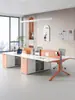 Combinação de Mesa de Escritório e Cadeira com Painel Perfurado, Estação de Trabalho Dupla Face-a-Face Simples e Moderna, Mobiliário de Escritório Mesa para Funcionários