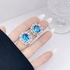 Pendientes Retro de Industria Pesada Europeos y Americanos Brillantes Pendientes de Oro Aguamarina Pendientes para Mujer Lujo Ovalados Elegantes Elegantes Estilo de Moda