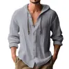 Amazon Transfronteiriço 2025 Nova Primavera e Verão Camisetas Masculinas com Capuz Algodão e Linho Cor Pura Tops Casuais Masculinos de Manga Comprida