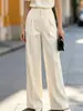 Calça de alfaiataria lisa de cintura alta com pregas e perna larga para mulheres, calça reta emagrecedora com caimento, estilo europeu e americano, adequada para o trabalho