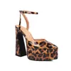 40-43 Europeu e Americano Plus Size Primavera e Verão Feminino Salto Alto Comércio Exterior Transfronteiriço Cor de Leopardo Impermeável Plataforma Salto Grosso Bico Fino Cool