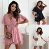 Vestido de Verão Sexy Europeu e Americano para Mulheres, Mini Saia de Chiffon com Decote V Cruzado e Barra Franzida, 2026