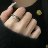 Anillo de Cuentas de Lazo de Plata Esterlina S925 para Mujer Exquisito Dulce Estilo Cool Perla Ónix Negro Reflex Cuerda Anillo de Dedo Nicho