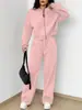 Conjunto de Duas Peças Moda Outono 2026 Elegante e Único Cor Sólida Zíper Casual Esportivo Manga Longa com Calça Casual de Cordão