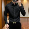 Camisa de manga larga de alta gama de marca francesa para hombre, corte ajustado con estampado de letras, moderna y versátil, nueva colección de otoño