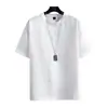 Nova camiseta de verão de manga curta de algodão e linho, camiseta masculina de cor sólida, camisa solta de base, branca, de meia manga