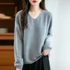 Suéter de gola V sem costura com listras horizontais integradas, estilo casual, jacquard, lã pura, malha feminina 10