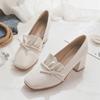 Zapatos Mary Jane de Tacón Alto para Mujer 2025 Nuevo Estilo Estilo Pequeño Fragante Versátil Tacón Grueso Hebilla de Perla de Una Pierna Zapatos Franceses para Mujer