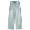 Jeans Feminino Outono 2024 Novo Cintura Alta Caído Solto Slim Design Reto Estreito Perna Larga Calças