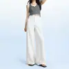 Pantalones Blancos de Lino de Pierna Ancha para Mujeres Petites, Verano 2026, Delgados, Caídos, Resistentes a las Arrugas, Longitud Extendida, Pantalones Casuales