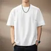 Camiseta Masculina de Verão Moda Casual Simples Solta Patchwork Studded Peso Pesado Gola Redonda Manga Curta Meia-Manga